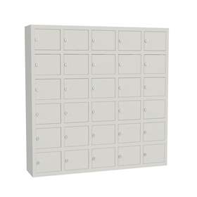 Dulap metalic întărit cu compartimente pentru bunuri mici, sudat, 5x6 compartimente, HxLxl: 930x930x200 mm, gri RAL7035