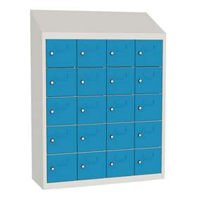 Minibox, 20 Fächer, Gesamtmaße (HxBxT): 1090x810x300 mm, Korpusfarbe Lichtgrau RAL7035/ Türfarbe Blau RAL5012