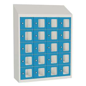 Minibox, 20 Fächer mit Sichtfenster, Gesamtmaße (HxBxT): 1090x810x300 mm, Korpusfarbe Lichtgrau RAL7035/ Türfarbe Blau RAL5012