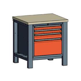 Banc masă de atelier TECHNO, modul unic lățime 800 mm, 4 sertare, culoare antracit RAL7016/portocaliu RAL2004.