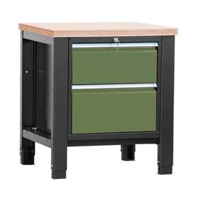 Werkstatt-Tisch TECHNO, Einzelmodul Breite 800 mm, 2 Schubladen, Farbe anthrazit RAL7016/grün RAL6011.