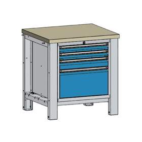 Werkstatt-Tisch TECHNO, Einzelmodul Breite 800 mm, 4 Schubladen, Farbe lichtgrau RAL7035/blau RAL5012.