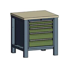 Werkstatt-Tisch TECHNO, Einzelmodul Breite 800 mm, 5 Schubladen, Farbe anthrazit RAL7016/grün RAL6011.