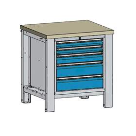 Werkstatt-Tisch TECHNO, Einzelmodul Breite 800 mm, 5 Schubladen, Farbe lichtgrau RAL7035/blau RAL5012.
