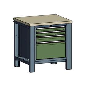 Werkstatt-Tisch TECHNO, Einzelmodul Breite 800 mm, 4 Schubladen, Farbe anthrazit RAL7016/grün RAL6011.