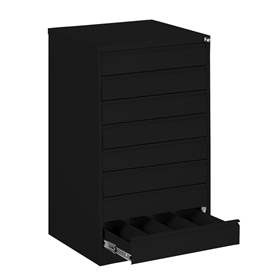 Registraturschrank für Hängemappen A6-horizontal, 8 Schubladen, 4 zweibahninge, HxBxT: 1285x775x630 mm, Farbe schwarz RAL9005