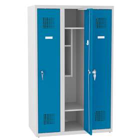 Garderobenschrank für Schüler, BxTxH: 900x500x1450 mm, Zylinderschloß, Korpus Grau RAL7035/Türfarbe Blau RAL5012