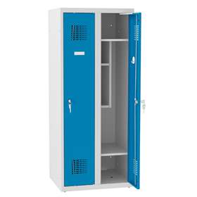 Garderobenschrank für Schüler, BxTxH: 600x500x1450 mm, Zylinderschloß, Korpus Grau RAL7035/Türfarbe Blau RAL5012