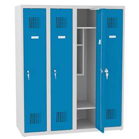Garderobenschrank für Schüler, BxTxH: 1200x500x1450 mm, Zylinderschloß, Korpus Grau RAL7035/Türfarbe Blau RAL5012
