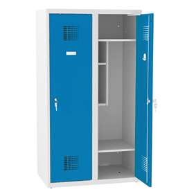 Garderobenschrank für Schüler, BxTxH: 800x500x1450 mm, Zylinderschloß, Korpus Grau RAL7035/Türfarbe Blau RAL5012