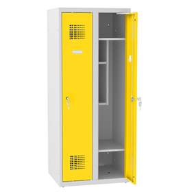 Garderobenschrank für Schüler, BxTxH: 600x500x1450 mm, Zylinderschloß, Korpus Grau RAL7035/Türfarbe Gelb RAL1023