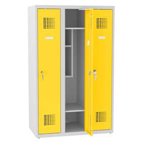 Garderobenschrank für Schüler, BxTxH: 900x500x1450 mm, Zylinderschloß, Korpus Grau RAL7035/Türfarbe Gelb RAL1023