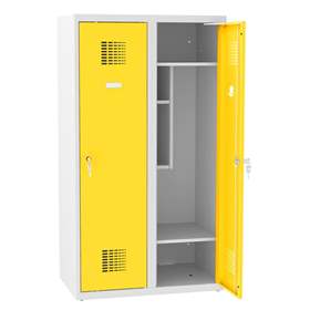 Garderobenschrank für Schüler, BxTxH: 800x500x1450 mm, Zylinderschloß, Korpus Grau RAL7035/Türfarbe Gelb RAL1023