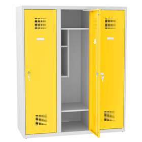Garderobenschrank für Schüler, BxTxH: 1200x500x1450 mm, Drehriegelverschluss, Korpus Grau RAL7035 /Türfarbe Gelb RAL1023