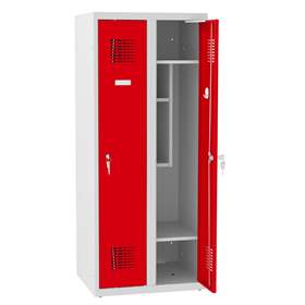 Garderobenschrank für Schüler, BxTxH: 600x500x1450 mm, Zylinderschloß, Korpus Grau RAL7035/Türfarbe Rot RAL3020