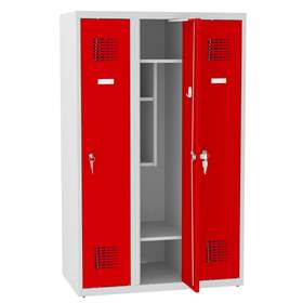 Garderobenschrank für Schüler, BxTxH: 900x500x1450 mm, Zylinderschloß, Korpus Grau RAL7035/Türfarbe rot RAL3020