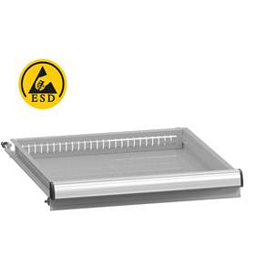 ESD zásuvka s kuličkovými pojezdy 88%, nosnost 70 kg, vč. montážního materiálu, výška 100 mm, lakovaná, barva šedá RAL7035