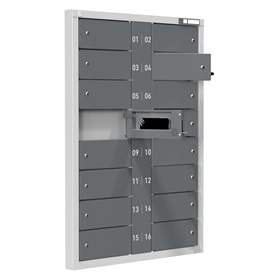 Ladeschrank für Mobiltelefone, 16 Segmente, Zylinderschlösser, HxBxT: 1155x830x57 mm, Farbe Grau RAL7035/Anthrazit RAL7016