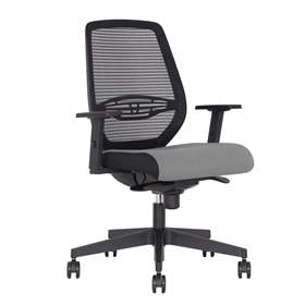Bürodrehstuhl NEOS, Gestell schwarz, Netz-Rückenlehne, Sitz-Stoffbezug Grau