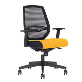 Bürodrehstuhl NEOS, Gestell schwarz, Netz-Rückenlehne, Sitz-Stoffbezug Gelb