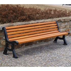 Parkbank Lux, Gussgestell mit Massivholzleisten. Länge 1,7 m