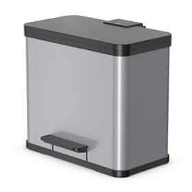 Wertstoff-Tretsammler, Stahlkonstruktion, Inhalt 3x9 l, HxBxT: 440x470x250 mm, Lichtgrau