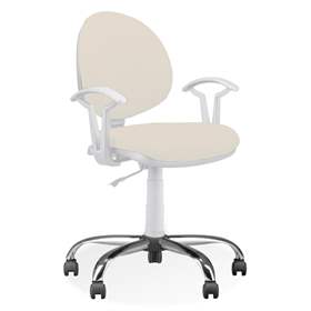 Scaun de lucru laborator și atelier ergonomic rotativ SMART, cu roți și brațe, înlocuitor de piele culoare fildeș