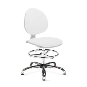 Scaun de lucru laborator și atelier ergonomic rotativ SMART, cu suport picioare, înlocuitor de piele alb
