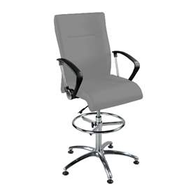 Arbeitsdrehstuhl NEO, Topmodell, hoch mit Fußring und Armlehnen, Stoffbezug - hellgrau