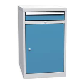 Box container - dulap banc masă de atelier - modul corp dulap pentru banc de atelier, 1 sertar, gri RAL7035/ albastră RAL5012