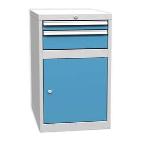 Box container - dulap banc masă de atelier - modul corp dulap pentru banc de atelier, 2 sertare, gri RAL7035/ albastră RAL5012