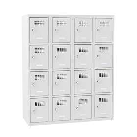 Schließfachschrank mit 16 Fächern, BxTxH: 1200x500x1450 mm, Zylinderschloß, Korpus Grau RAL7035/Türfarbe Grau RAL7035