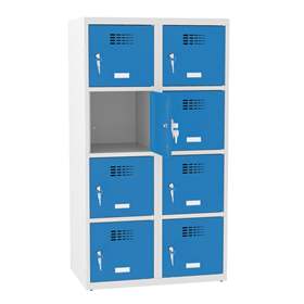 Schließfachschrank mit 8 Fächern, BxTxH: 800x500x1450 mm, Zylinderschloß, Korpus Grau RAL7035/Türfarbe Blau RAL5012