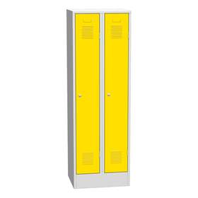 Dulap metalic pentru vestiar, sudat, 2 x 300 mm, uși galbene RAL1023, cu soclu
