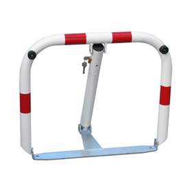 Dispozitiv rabatabil blocare acces loc parcare - îngrădire parcare, din oțel, alb - bandă roșie, lățime 600 mm