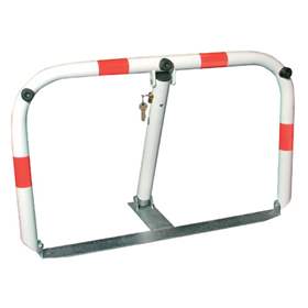 Dispozitiv rabatabil blocare acces loc parcare - îngrădire parcare, din oțel, alb - bandă roșie, lățime 800 mm