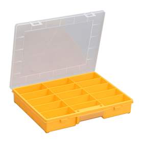 Kleinteile-Sortimentskoffer 370 x 295 x 60 mm, gelb, 15 feste Fächer, VE 6 Stk.