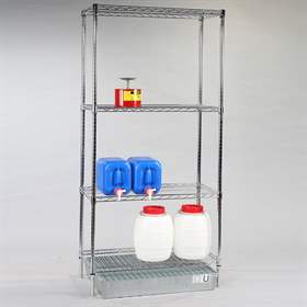 Stahldraht-Gitterregal MESH mit Auffangwanne 40L, HxBxT: 2000x920x460 mm, 4 Fachböden á 200 kg