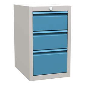 Dulap box atașabil banc masă atelier - modul corp dulap banc de lucru cu sertare-, 3 sertare, H: 600 mm, gri RAL7035/albastru RAL5012