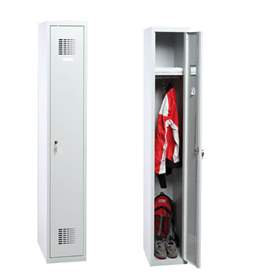 Dulap metalic pentru vestiar, sudat, WEMO, 1 x 300 mm, uși gri RAL7035, fără picioare, încuietoare tip zăvor rotativ cu blocare în 3 puncte