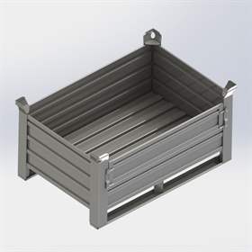 Ohradová paleta kovová, profesionální, 1200x800 mm, 1500 kg, 1 sklopná bočnice, na ližinách, šedá RAL7005