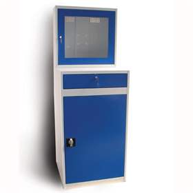 Computer-Schrank für LCD Monitore, Gesamtmaße (HxBxT): 1750x640x630 mm, Grau RAL7035/Enzianblau RAL5010