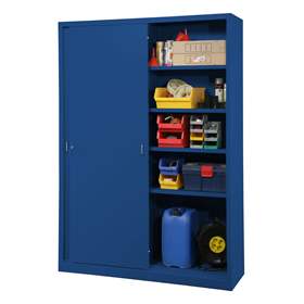 Dulap metalic cu polițe și uși glisante - office steel furniture, HxLxl: 1990 x 1400 x 435 mm, culoare albastră RAL 5010