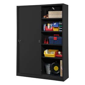 Kovová skříň s posuvnými dveřmi, v x š x h: 1990 x 1400 x 435 mm, barva černá RAL9005 / černá RAL9005