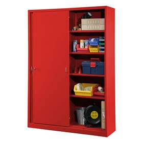Dulap metalic cu polițe și uși glisante - department steel furniture, HxLxl: 1990 x 1400 x 435 mm, culoare roșie RAL 3020