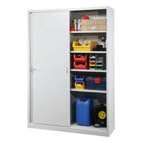 Dulap metalic cu polițe și uși glisante, HxLxl: 1990 x 1400 x 435 mm, culoare gri deschis RAL 7035