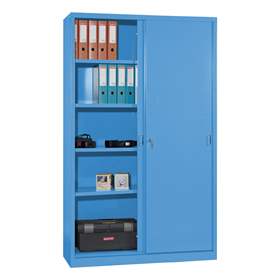 Dulap metalic cu polițe și uși glisante - department steel furniture, HxLxl: 1990 x 1200 x 435 mm, culoare albastru deschis RAL 5012