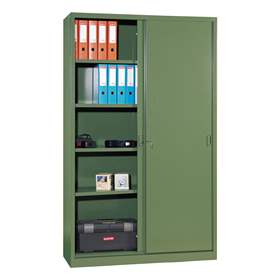 Dulap metalic cu polițe și cu uși glisante - department steel furniture, HxLxl: 1990 x 1200 x 435 mm, culoare verde RAL 6011