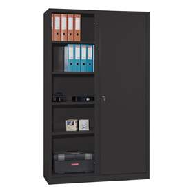 Kovová skříň s posuvnými dveřmi, v x š x h: 1990 x 1200 x 435 mm, barva černá RAL9005 / černá RAL9005