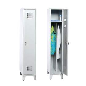 Dulap metalic pentru vestiar, sudat, WEMO, 1 x 400 mm, uși gri RAL7035, cu picioare, încuietoare cilindrică cu blocare în 3 puncte